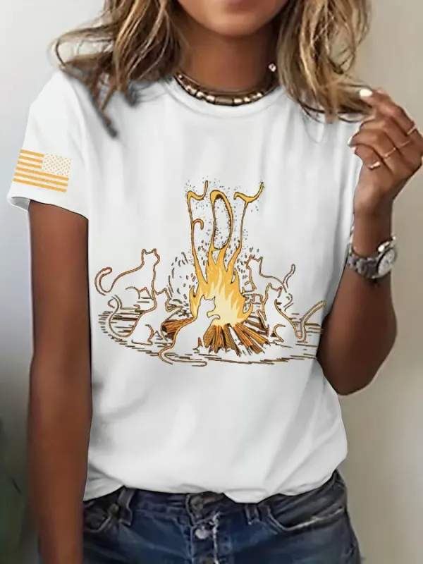 Women'S T-Shirt Women'S Cat FDT Printed Casual T-Shirt