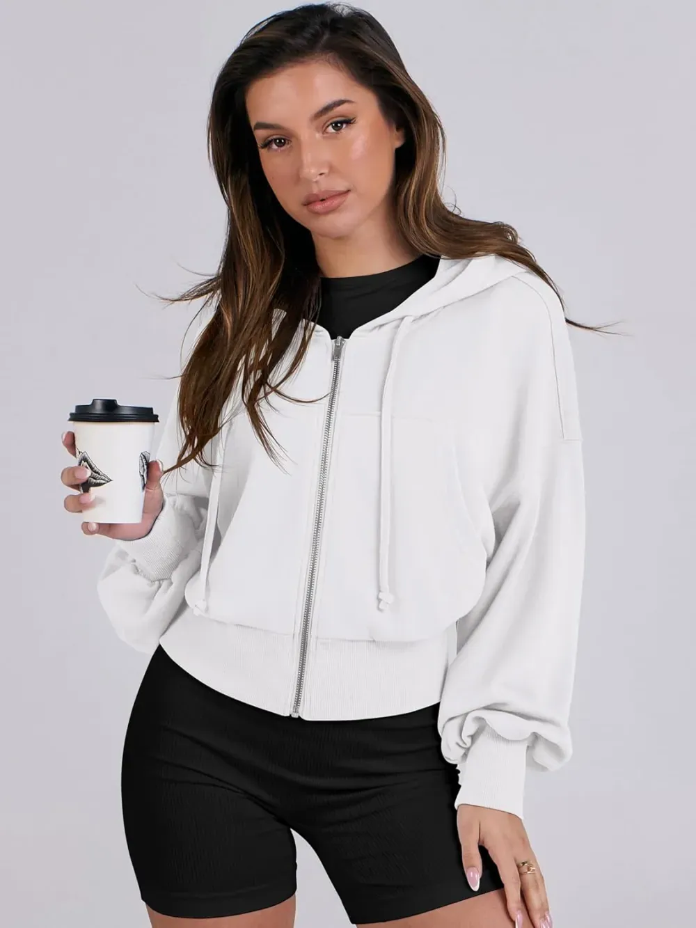 Women's Zip Up Hoodies Cropped Sweatshirts Full Zip Jackets Casual Fashion Fall Outfits Winter Clothes