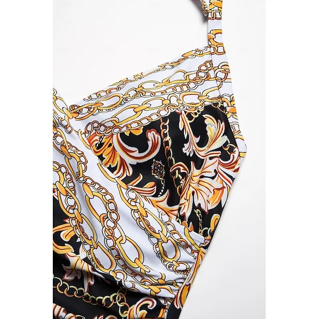 Criss Cross Front Print Removable Pad Swimsuit