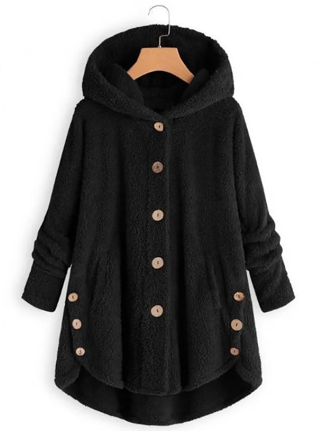 Women's Sherpa Jacket Fleece Teddy Coat Warm Heated Jacket Windproof Hooded Coat with Pocket Pink Minimalism Sweet Loose Fit Outerwear Long Winter Coat