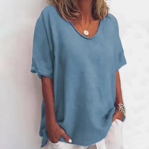 Solid color V-neck short-sleeved plus size women's T-shirt