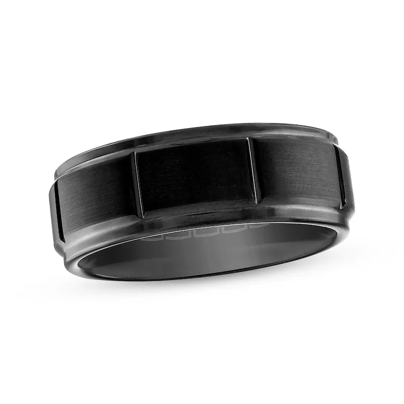 Men's Brushed Rectangle Wedding Band Black Ion-Plated Tungsten