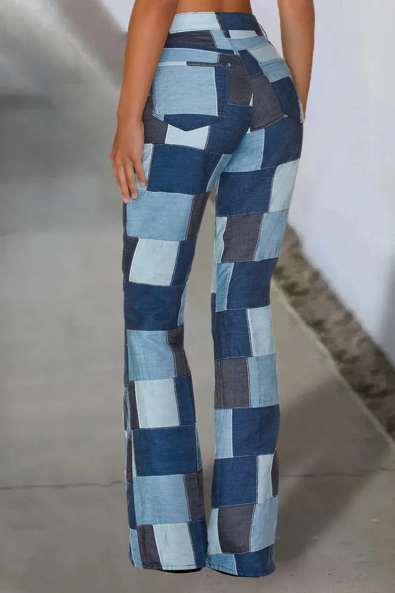 Patchwork Slant Pocket Straight Leg Pants