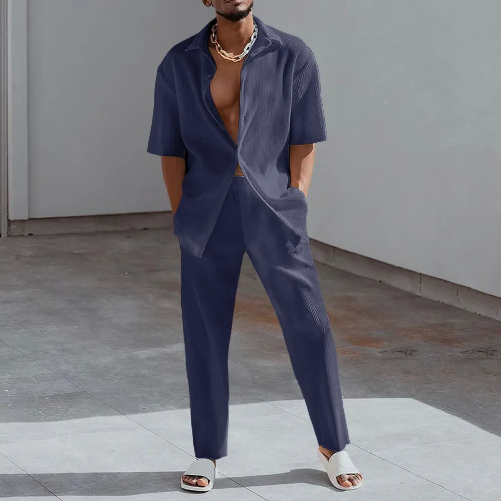 Tiboyz White Outfits Short Sleeve Shirt And Pants Two Piece Set