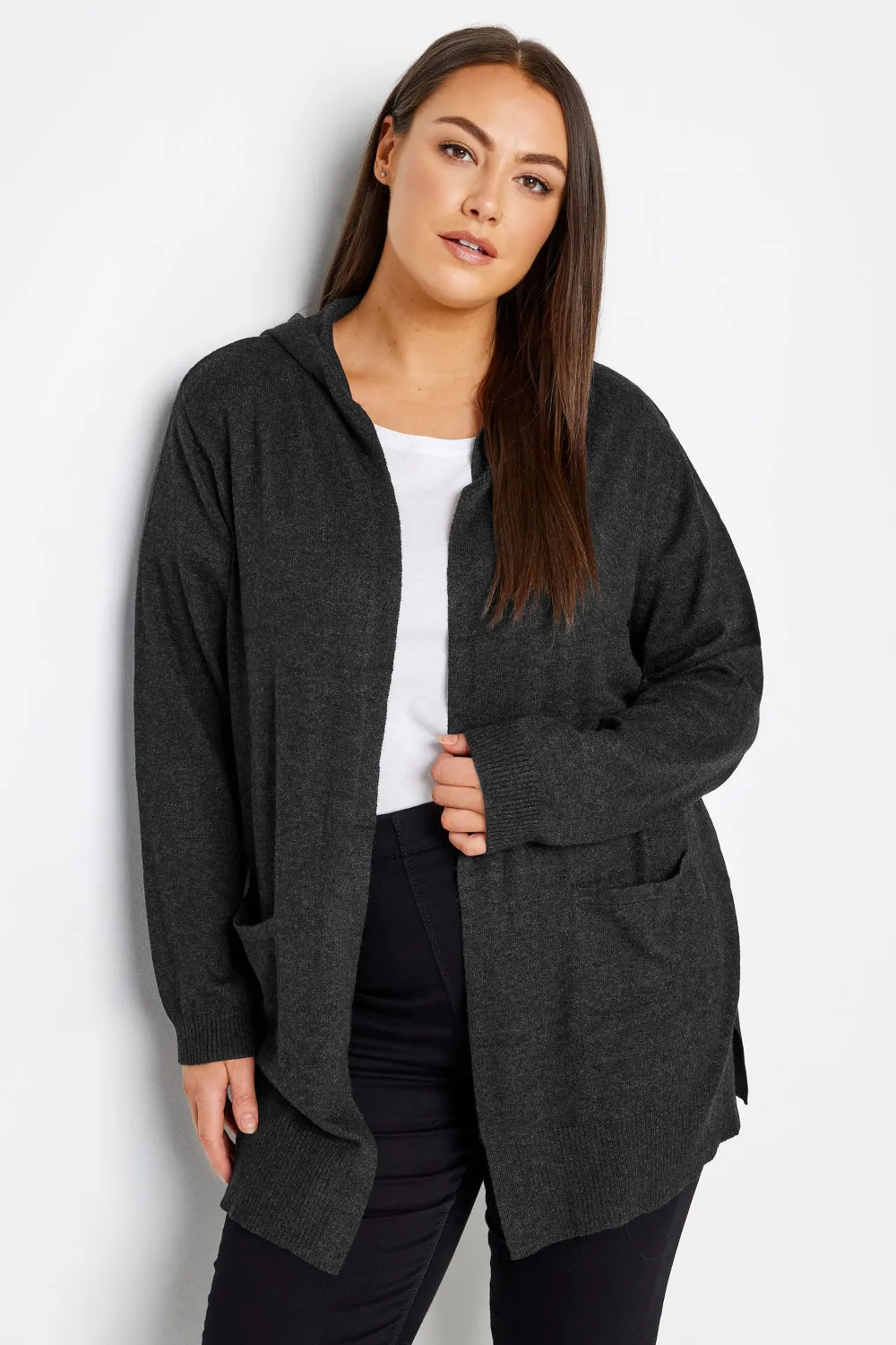Evans Grey Hooded Cardigan