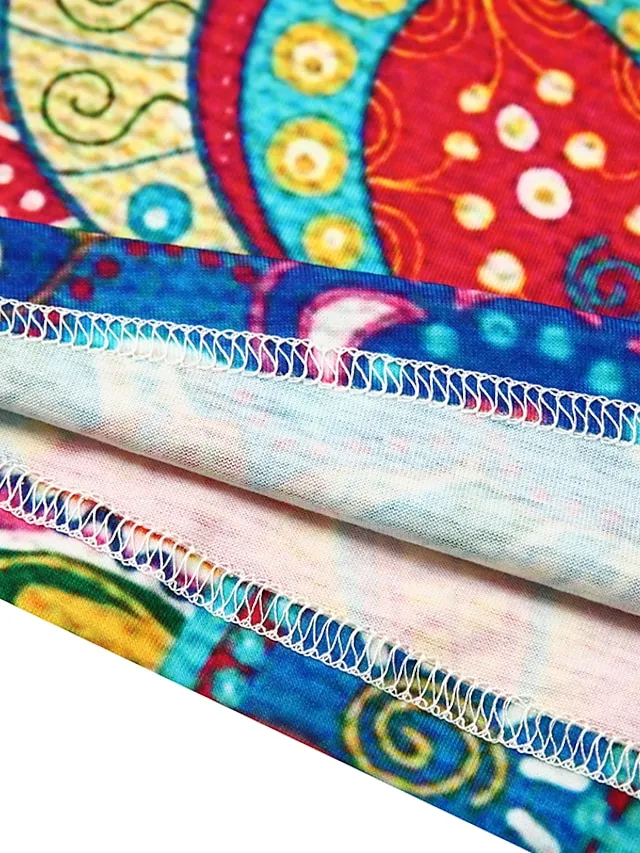 Women's Casual Dress T Shirt Dress Tee Dress Ethnic Dress Mini Dress Red Dusty Blue Rainbow Short Sleeve Floral Print Summer Spring Deep V Vacation 2023 S M L XL 2XL 3XL