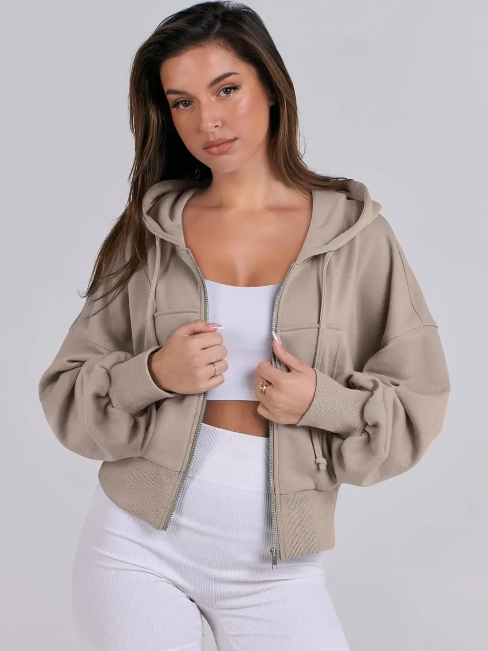 Women's Zip Up Hoodies Cropped Sweatshirts Full Zip Jackets Casual Fashion Fall Outfits Winter Clothes