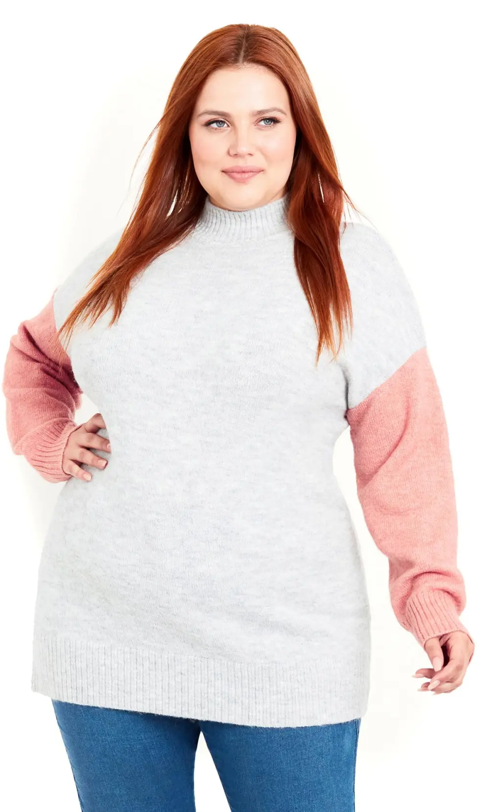 Evans Grey & Pink Colour Block Knitted Jumper