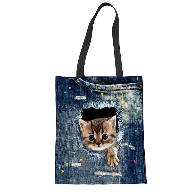Women's Tote Shoulder Bag Canvas Tote Bag Polyester Shopping Holiday Print Large Capacity Foldable Lightweight Cat C3303Z22 CA4914Z22 CA4912Z22