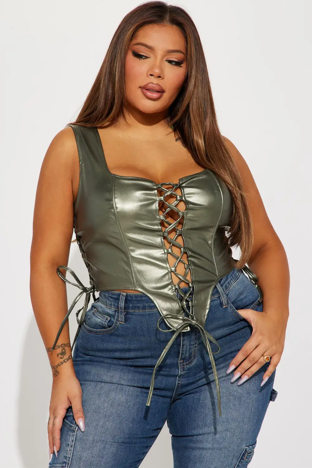 True To You Faux Leather Corset Top - Olive