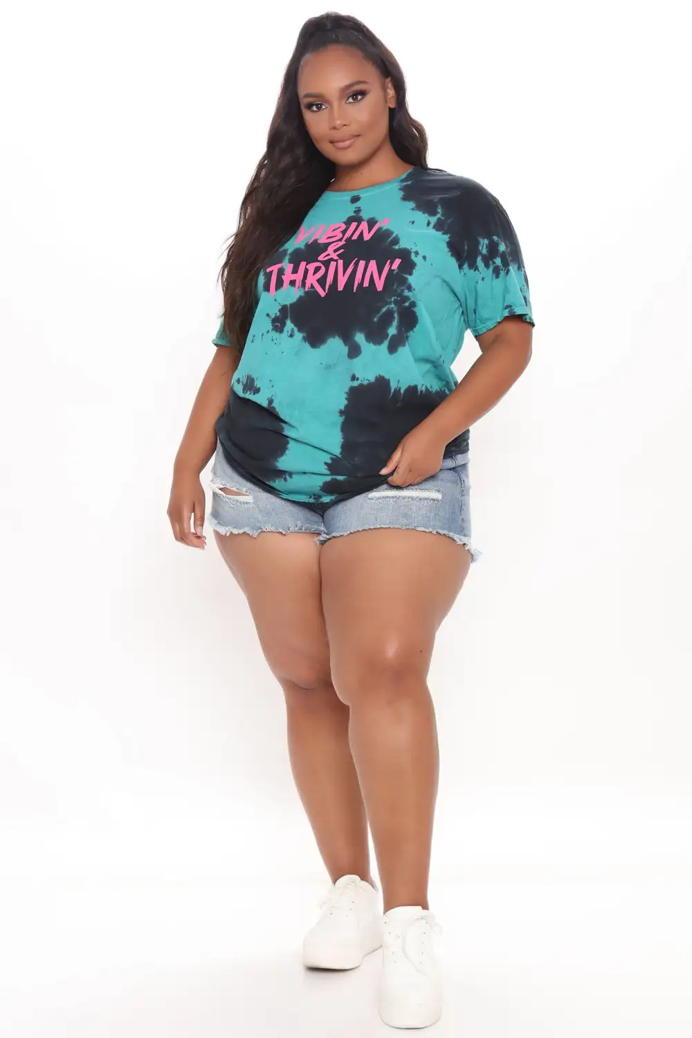 Positive Vibin' Tie Dye Top - Teal/combo