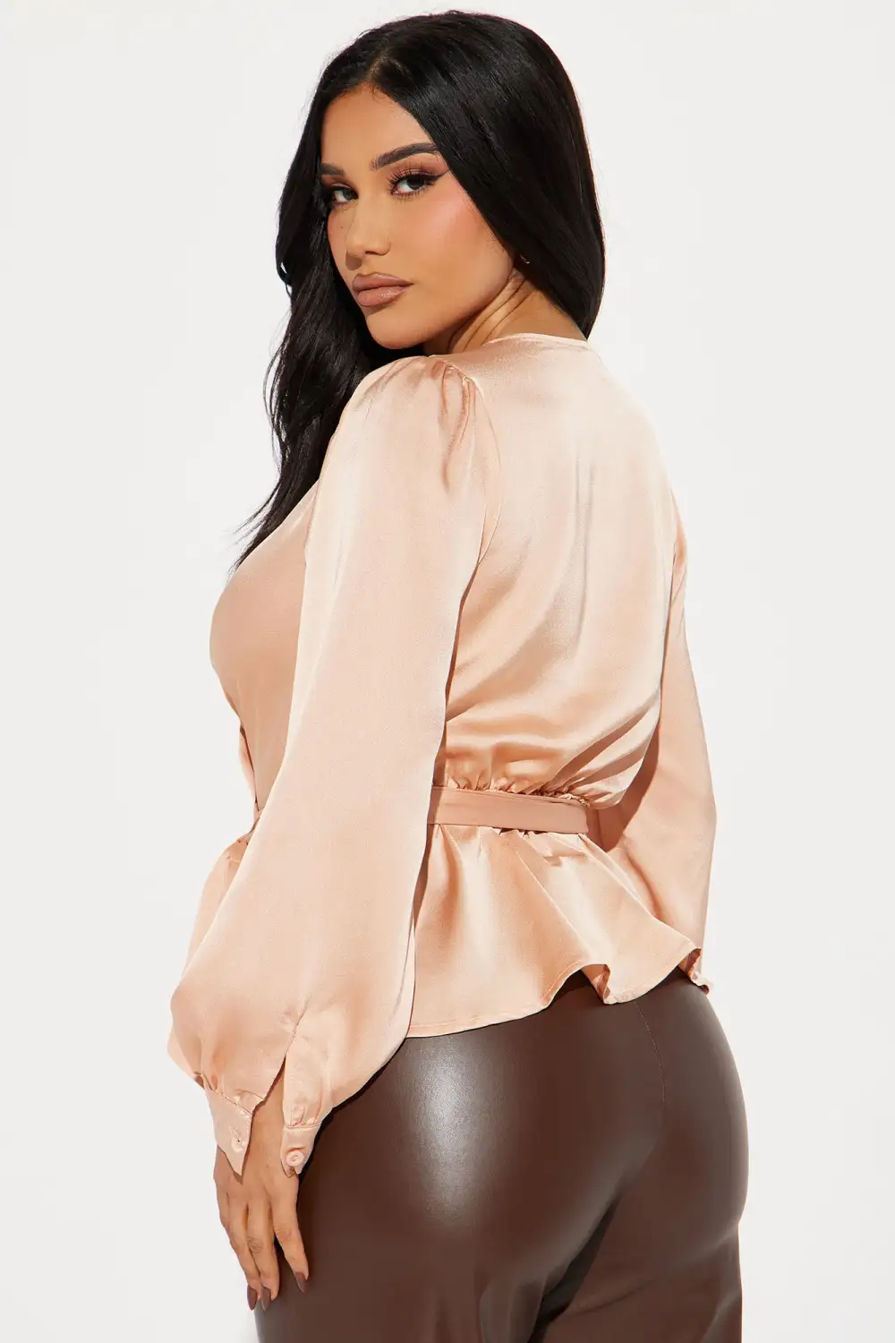Lydia Satin Blouse Top - Champagne