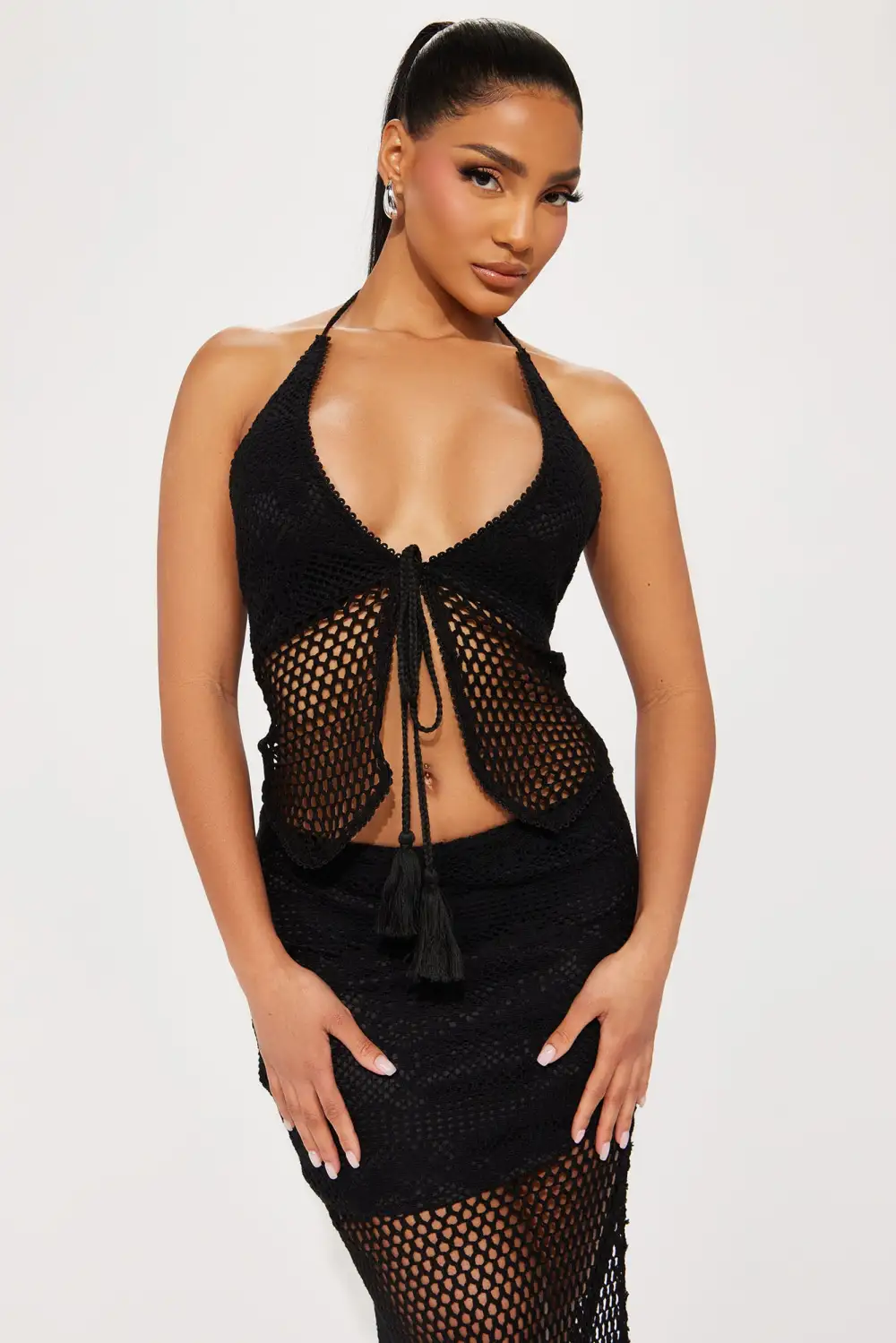 Sea Side Crochet Skirt Set - Black