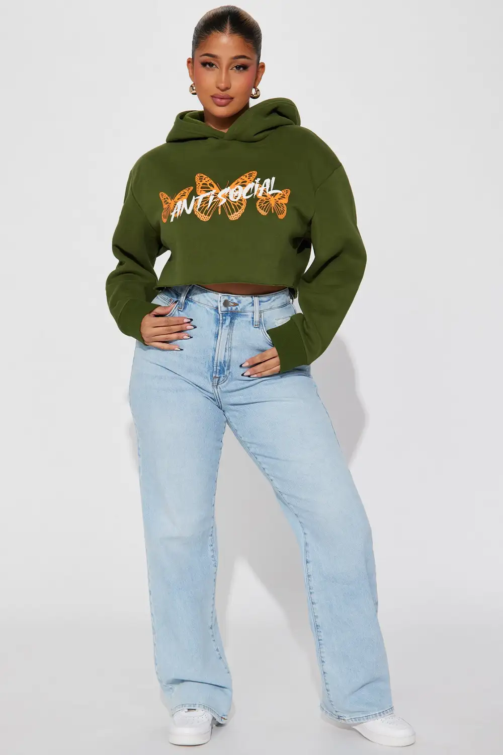 Anti Social Energy Cropped Hoodie - Hunter