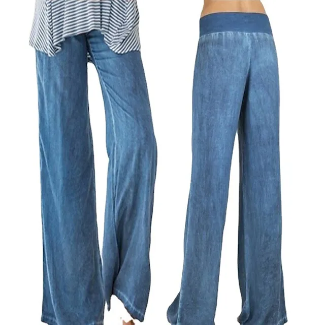 Women's Jeans Wide Leg Baggy Micro-elastic Classic Modern Office Daily Black Blue S M Spring &  Fall