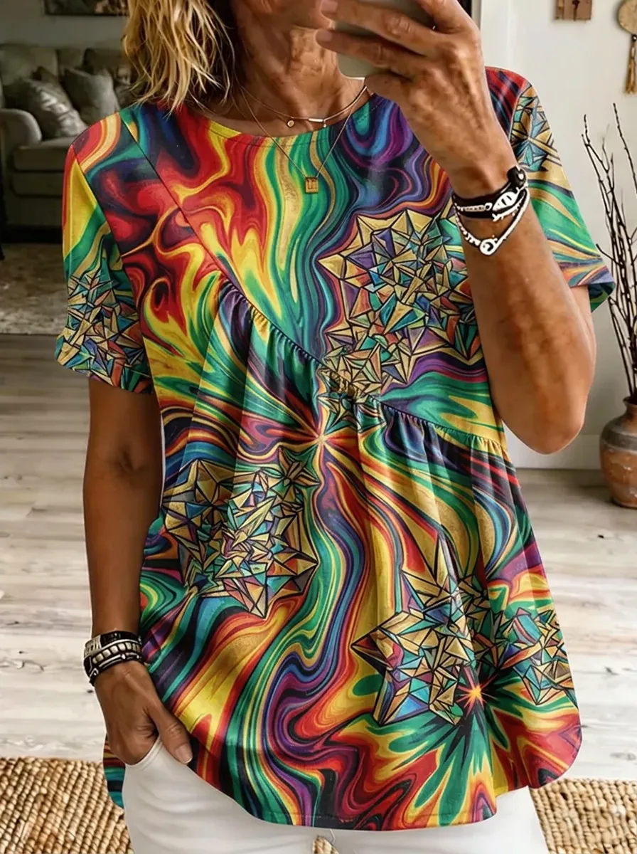 Women's Nashville Psychedelic Geometric Printed T-shirt