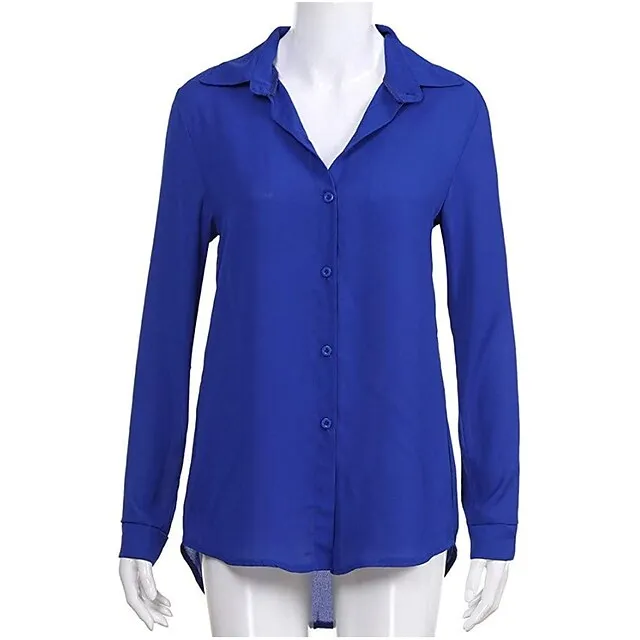 Women's Blouse Shirt Plain Shirt Collar Business Basic Elegant Tops Blue Yellow Gray