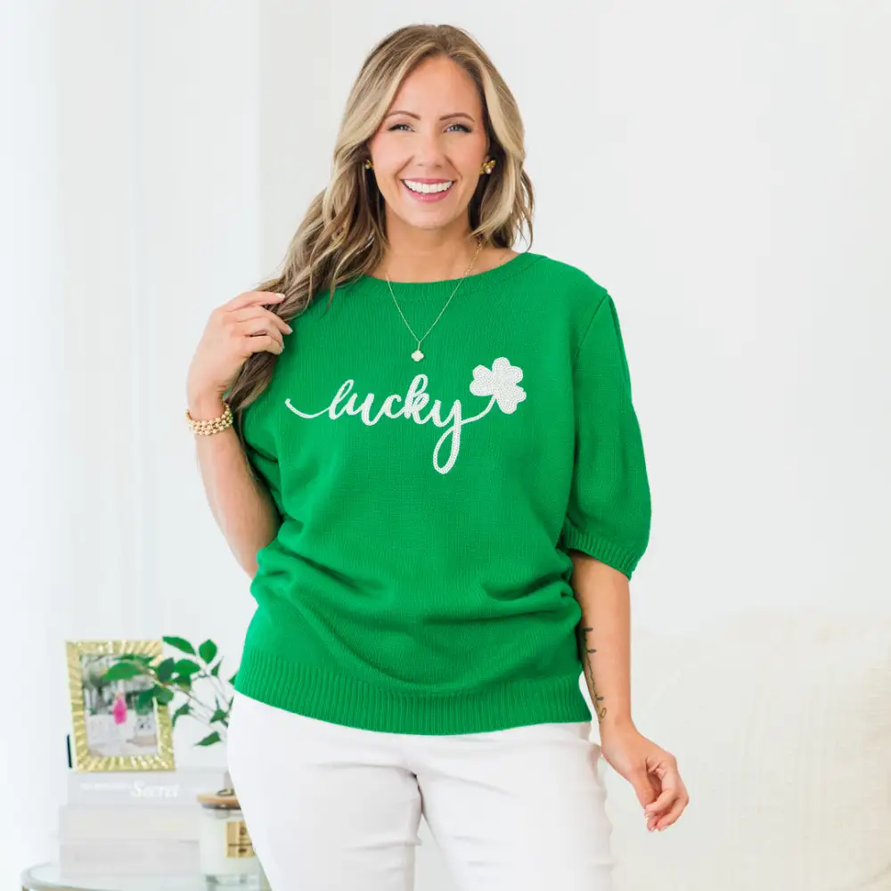 Lucky To Be Here Sweater, Kelly Green