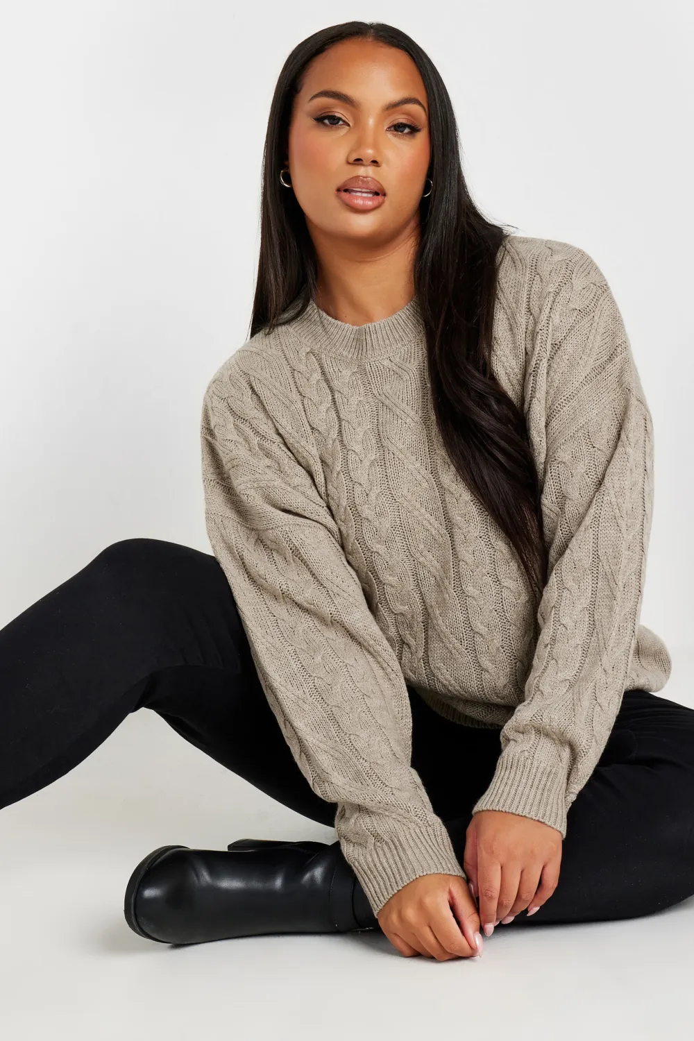 YOURS Curve Natural Brown Cable Knitted Jumper