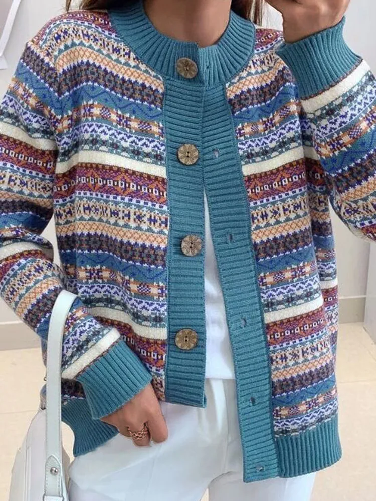 Vintage Ethnic Pattern Cozy Cardigan