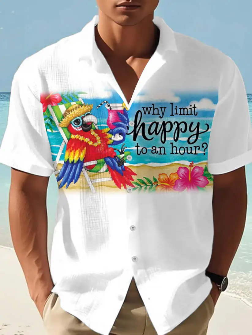 Men's Why Limit Happy To An Hour? Parrot Print Casual Waffle Shirt