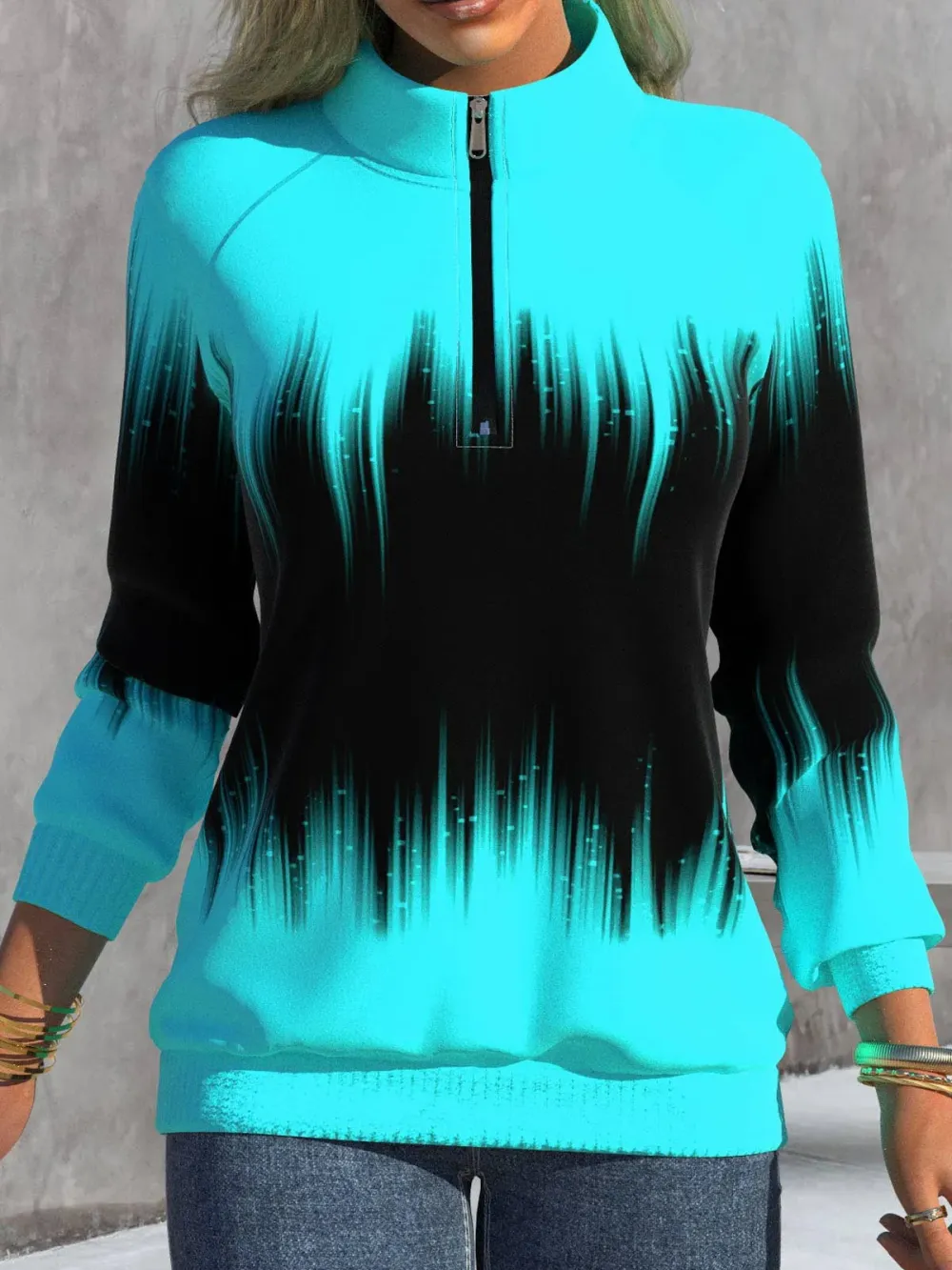 Women's Scoop Neck Long Sleeve Colorblock Gradient Tops