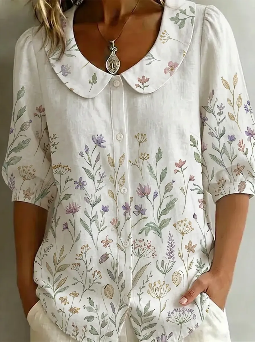 Women's Nashville Botanical Wildflower Printed Peter Pan Collar Shirt