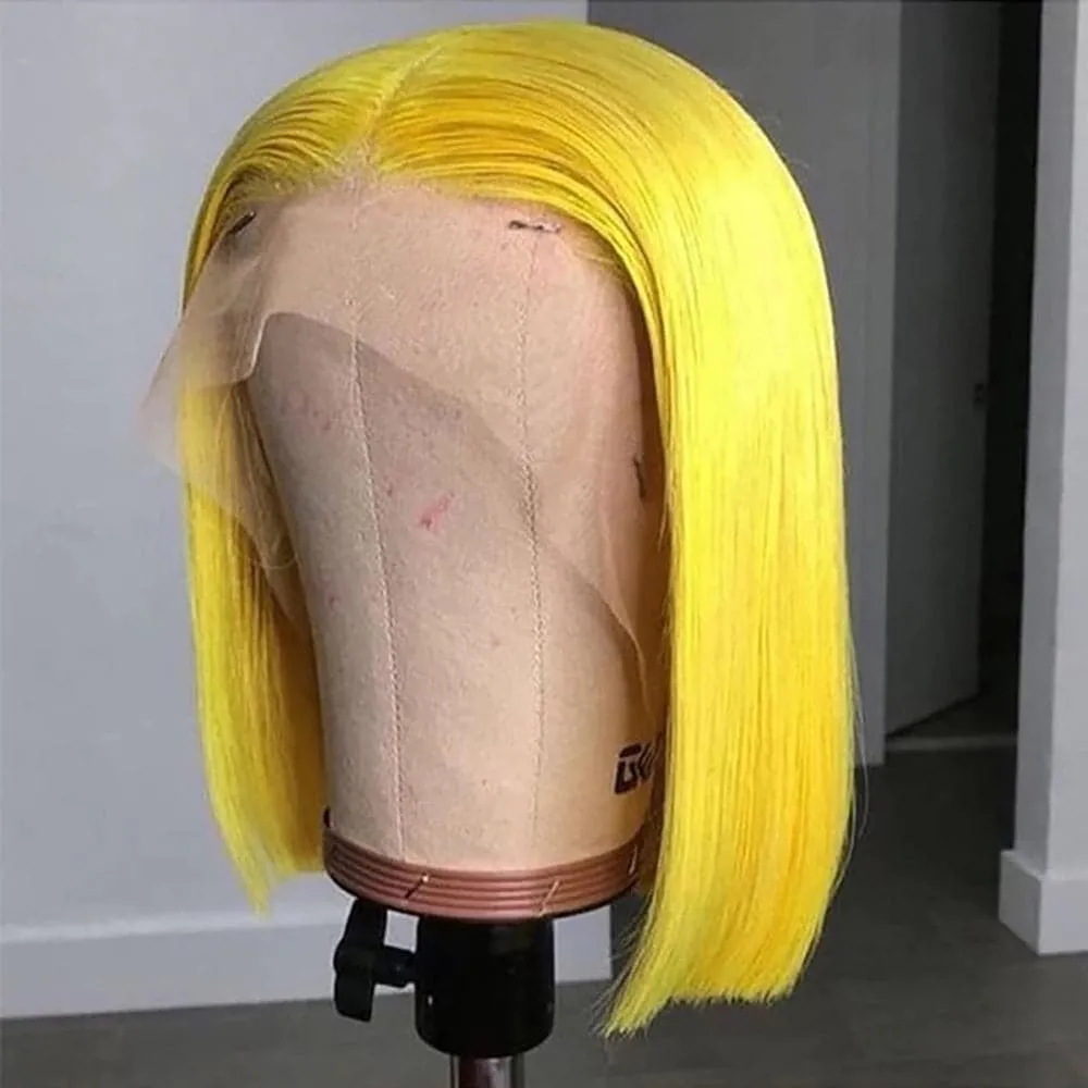 Sterly Yellow Wig Straight Short Bob Human Hair 13x4 Transparent Lace Front Wig