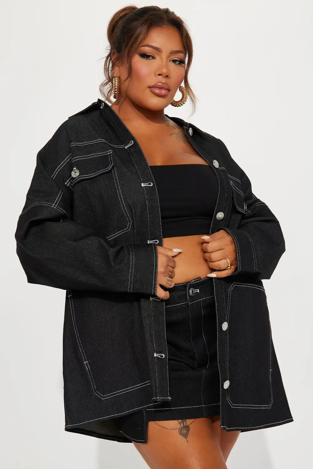 Super Babe Denim Skirt Set - Black Wash