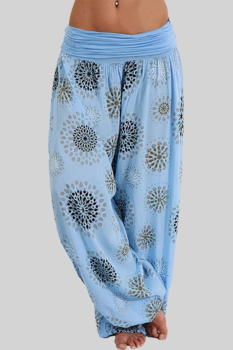 Allover Print Ruched Low Waist Harem Pants