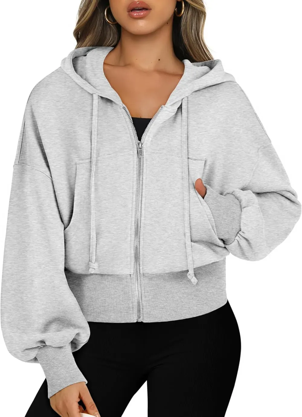 Women's Zip Up Hoodies Cropped Sweatshirts Full Zip Jackets Casual Fashion Fall Outfits Winter Clothes