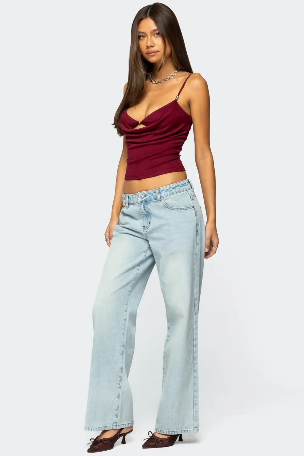 Layered Bra Cowl Neck Top