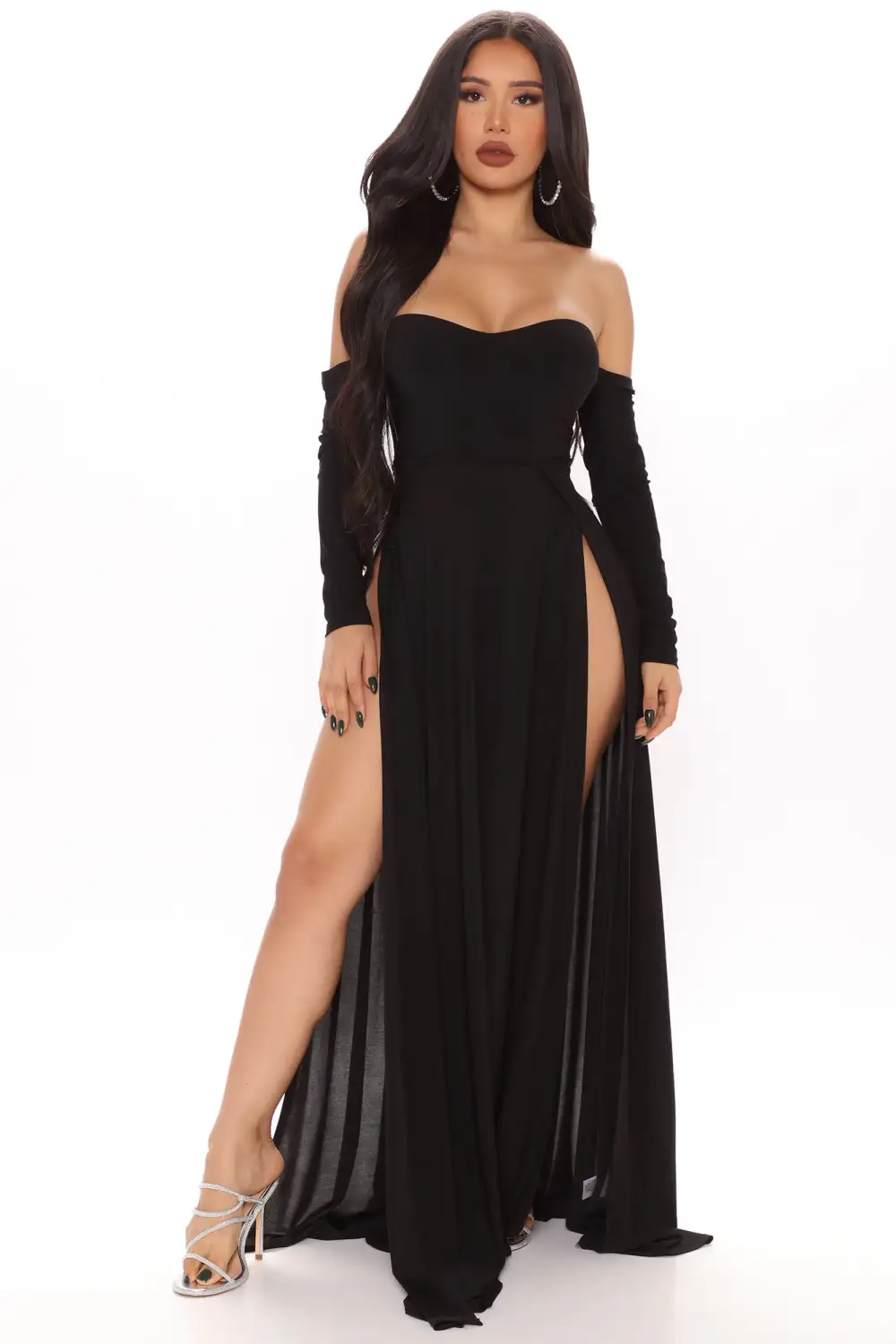 Elegantly Fab Off Shoulder Maxi Dress - Black
