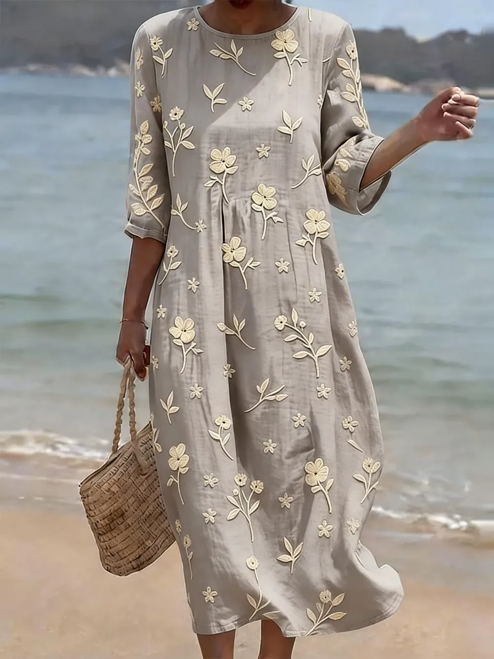 Women's Casual Floral Print Round Neck Dress