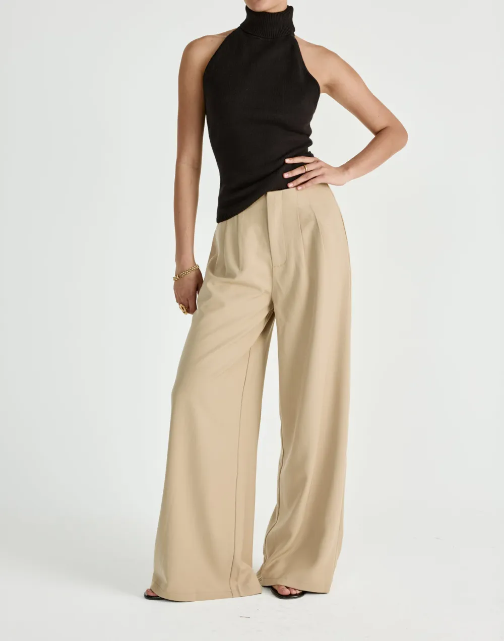 High-Waisted Wide-Leg Trousers With Pleated Details