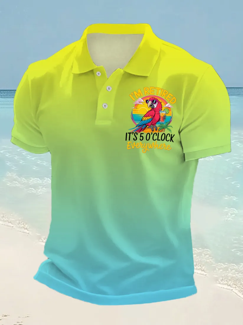 Men's I'm Retired It's 5 O'clock Somewhere Parrot Print Casual Top