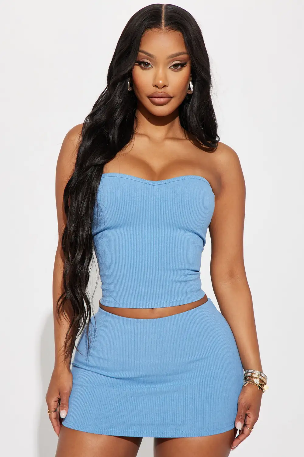 Nicolette Snatched Tube Top - Dusty Blue