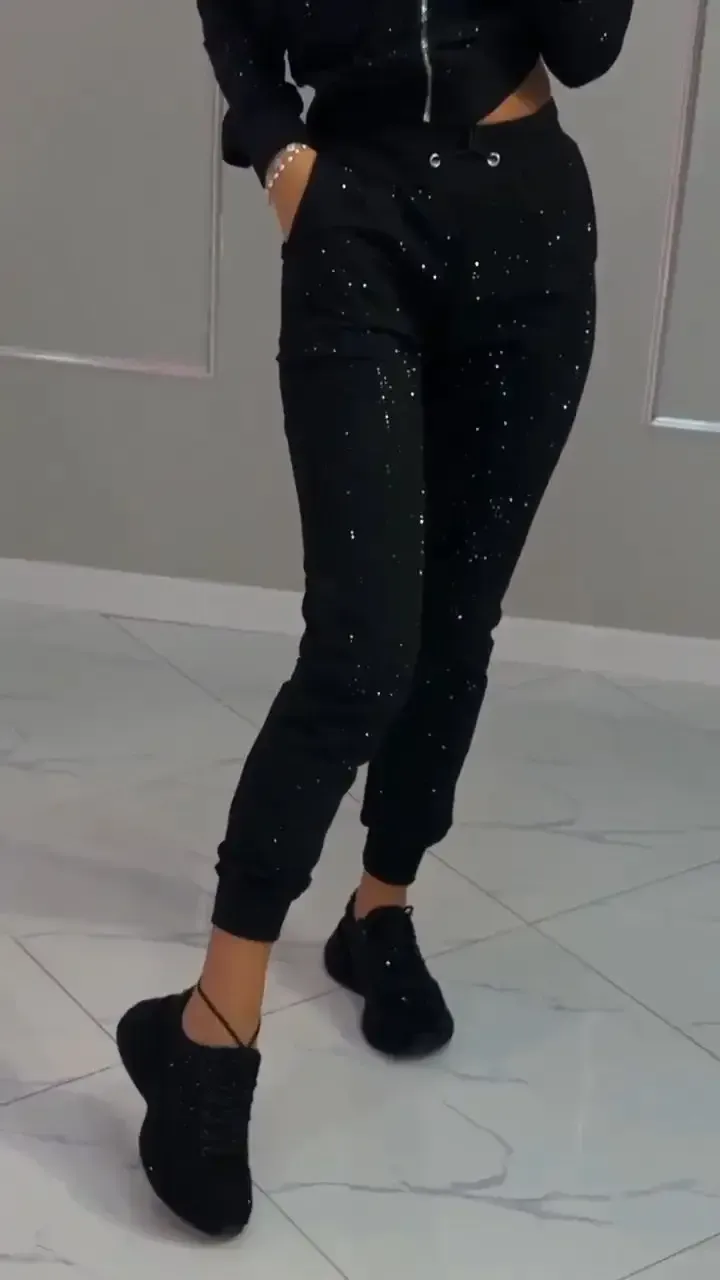 Women's Zipper Hot Diamond Casual Sports Suit