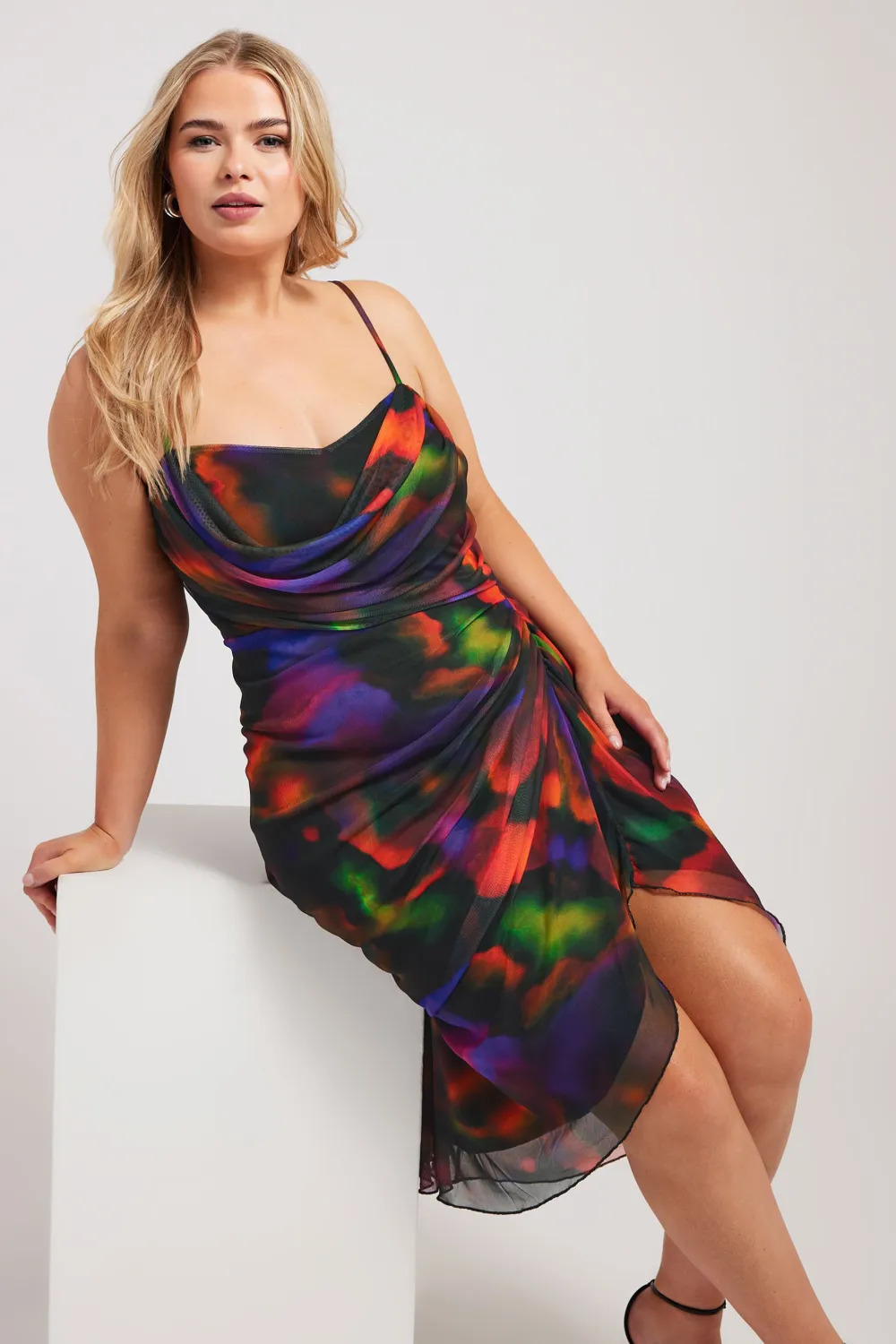 YOURS LONDON Curve Black Abstract Print Gathered Dress