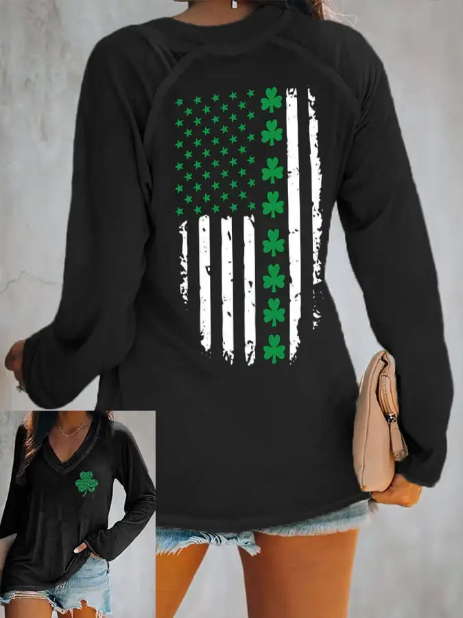 Women's St. Patrick's Day Flag Shamrock Long-Sleeve T-Shirt