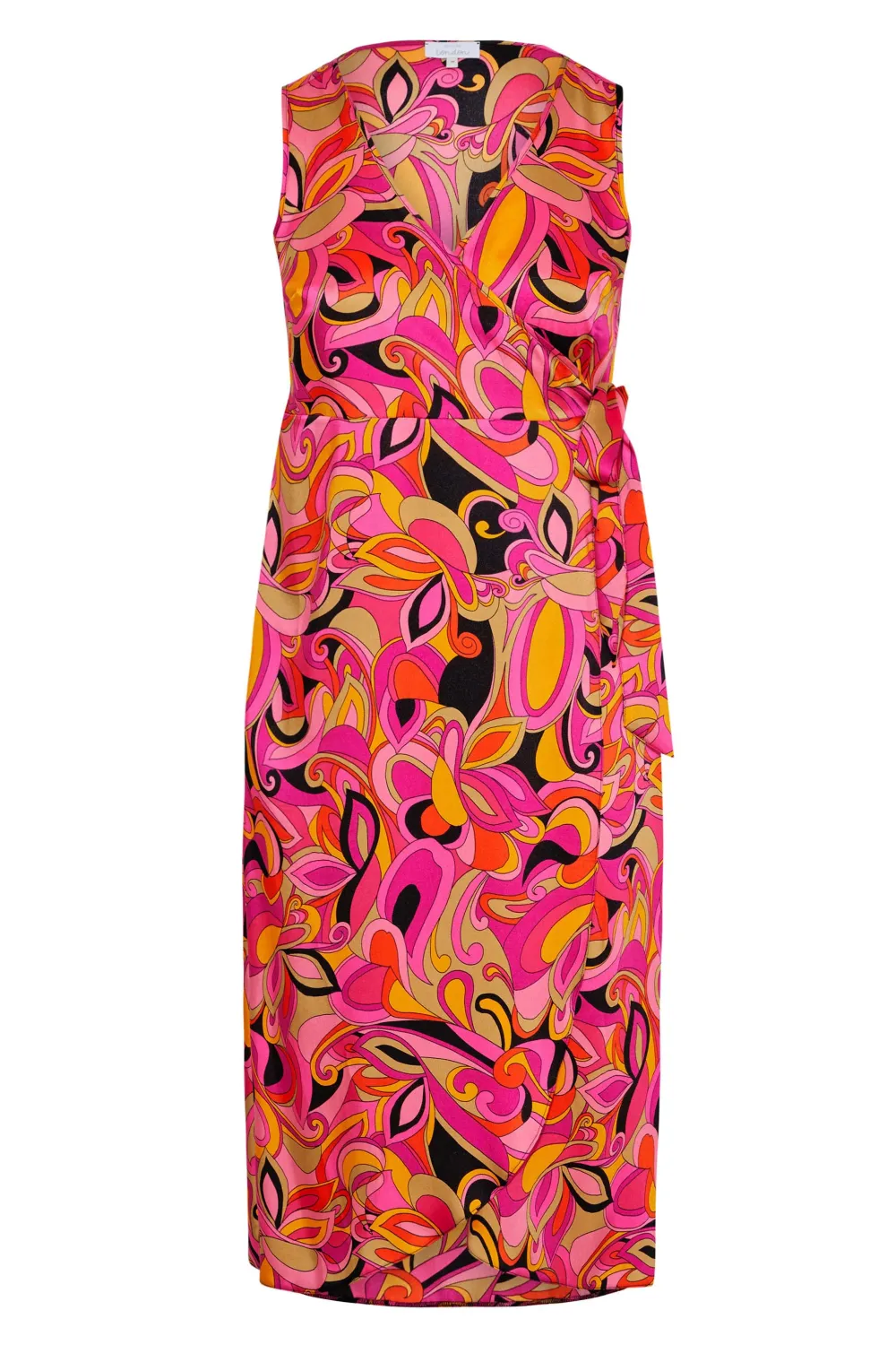 YOURS LONDON Curve Hot Pink Abstract Print Satin Wrap Dress