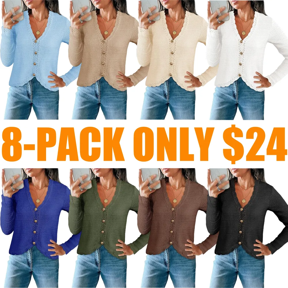 Women's V-Neck Cropped Boho Knit Cardigan