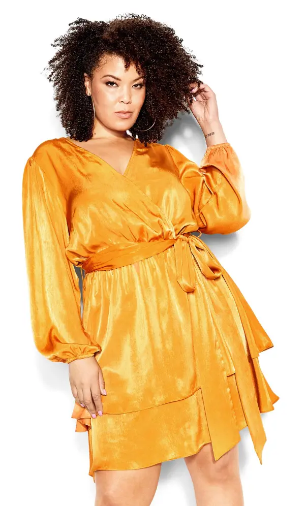 Evans Gold Frill Wrap Mini Dress