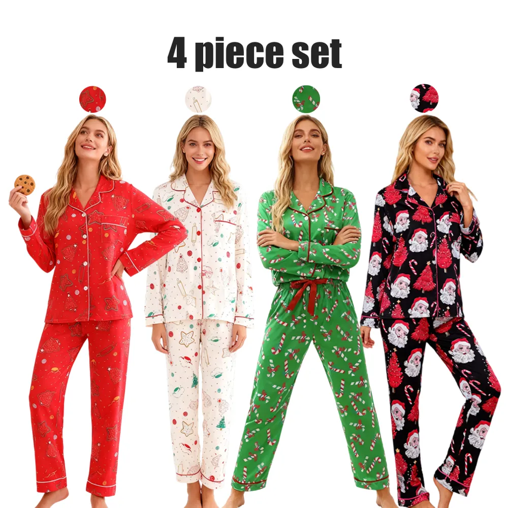 Autumn/Winter Christmas Two-Piece Pajama Set with Long Pants and Long Sleeves
