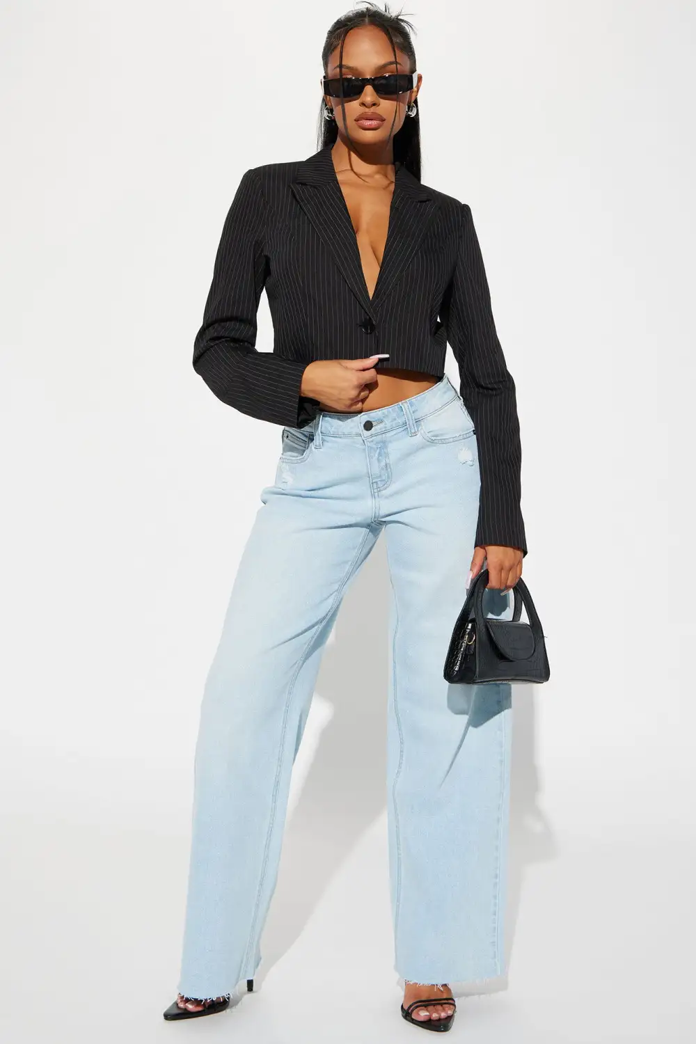 What's Your Motive Pinstripe Cropped Blazer - Black