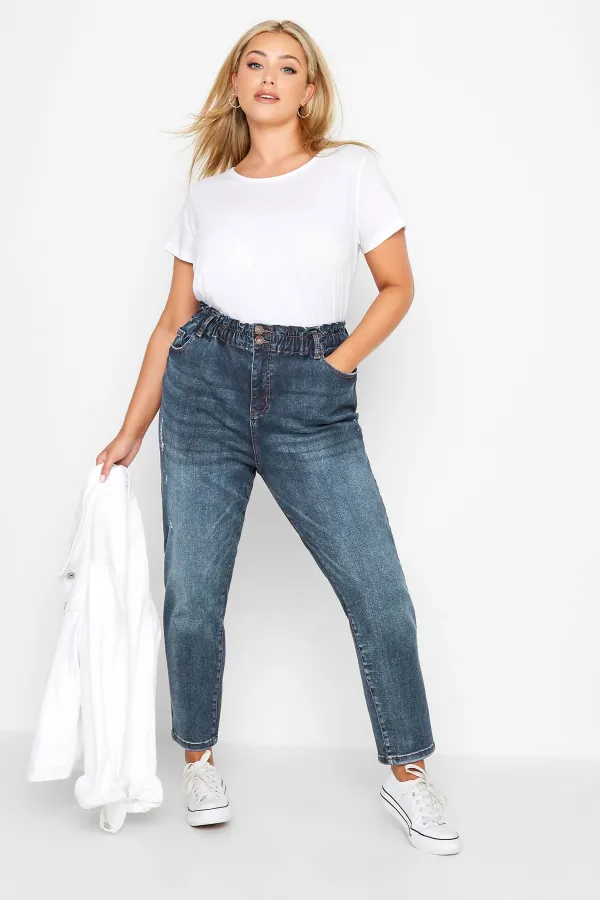 YOURS Curve Black Elasticated Stretch MOM Jeans