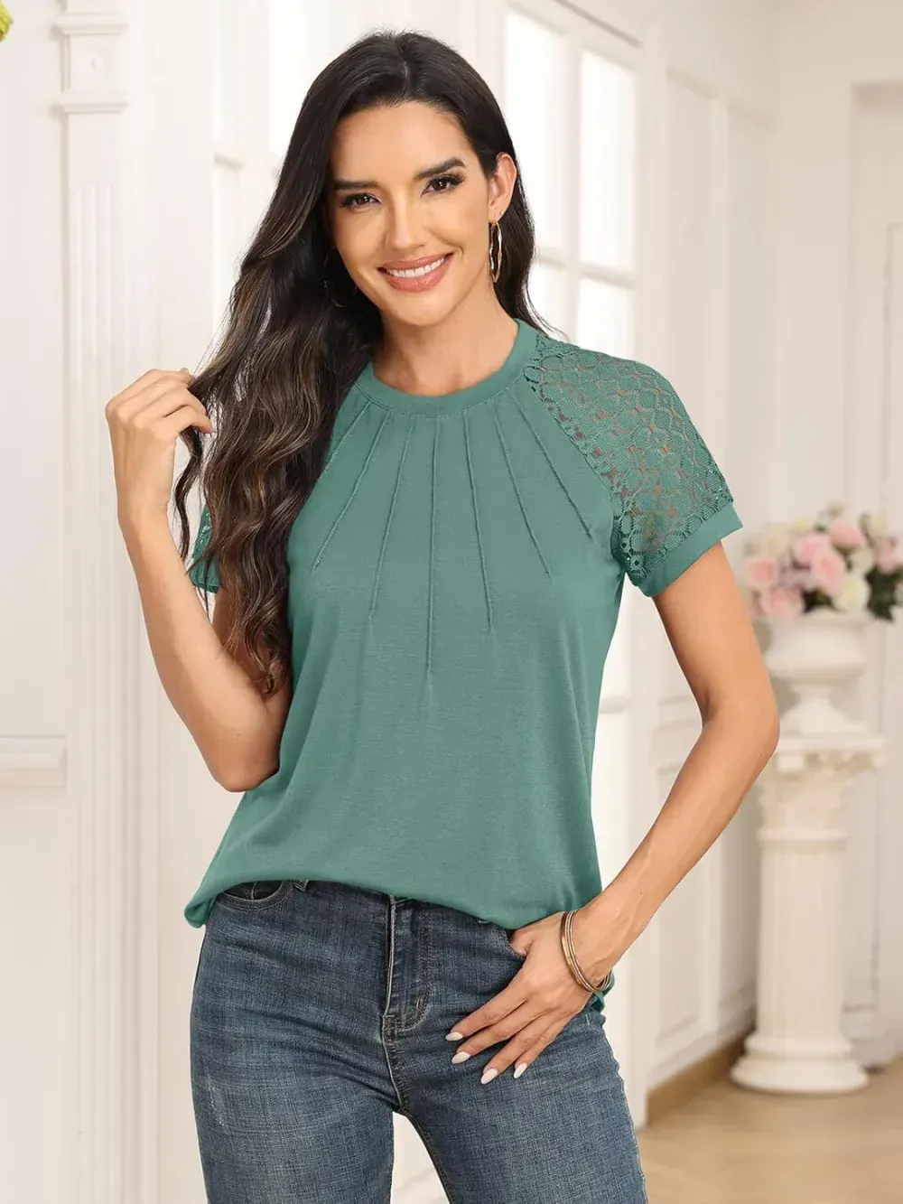 AUTOMET Womens Tshirts Trendy Fashion Tops Lace Short Sleeve Business Tee Shirts Casual Knitted Blouses Summer Outfits 2024