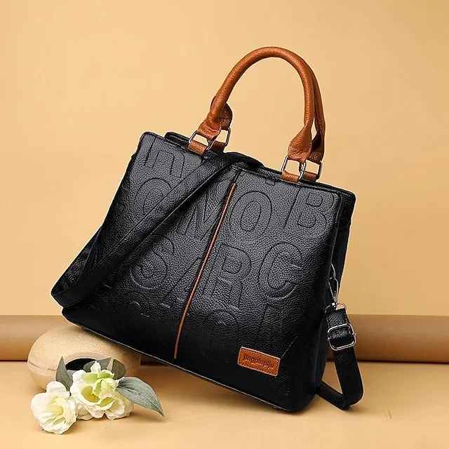 Women's Handbag Shoulder Bag PU Leather Outdoor Daily Large Capacity Waterproof Durable Letter Black / Red Black & Yellow