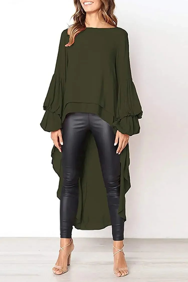 Lantern High Low Asymmetrical Irregular Hem Shirt Dress