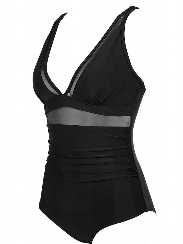 Women's Swimwear Bikini Normal Swimsuit Mesh Patchwork Solid Color Leopard Black White Army Green Khaki Bathing Suits Sexy Beach Wear Holiday